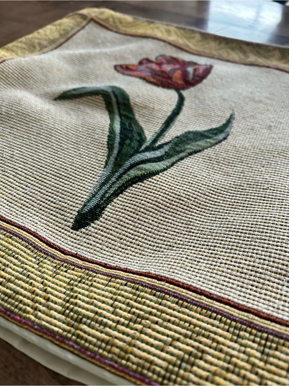 Vintage Floral Tapestry Pillow Cases - Red & Green Flowers on Cream
